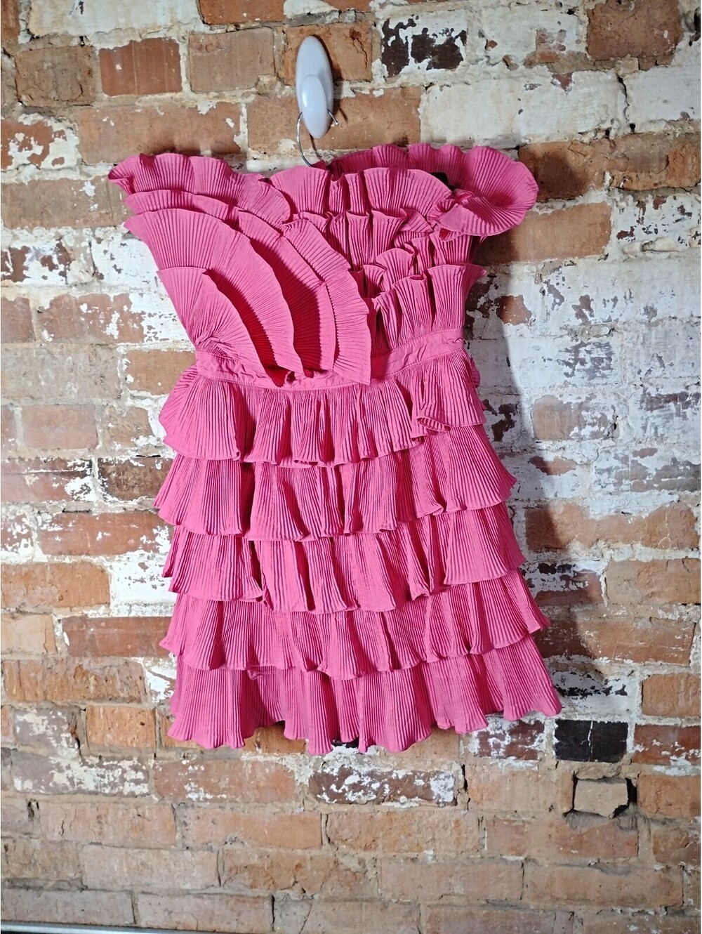 NWT Mable Pink Short Floral Strapless Dress ruffle Princess Fairy L Glam Barbie